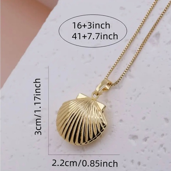 Gold Shell Locket Necklace - Picture 2 of 5
